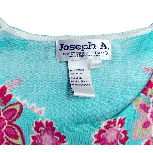 Joseph A. Teal Floral Knit Top L 3/4 Sleeve Stretch Boho Retro Mod Pattern Sz L - Picture 5 of 12
